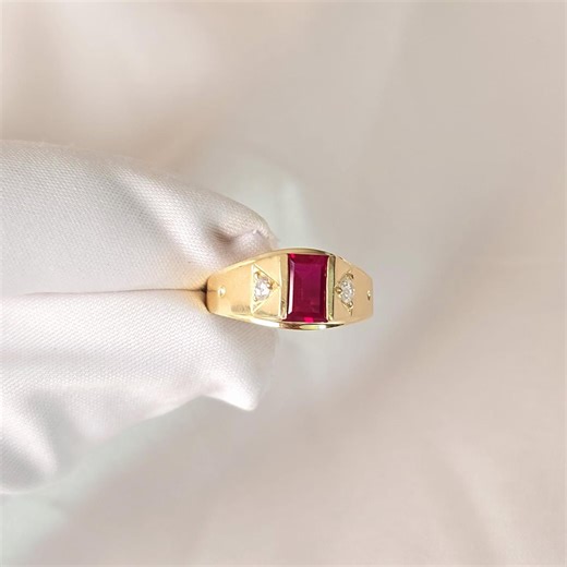 Vintage 14k Gold Baguette Cut Simulated Ruby Ring - Size 7 - 3.2 Grams - Etsy