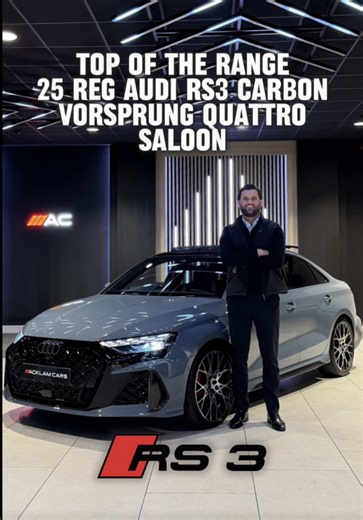 Kemora Grey Audi RS3 Carbon Vorsprung 💨 2025 75 Audi RS3 2.5TFSI Carbon Vorsprung Quattro Live Priced at £61,990 - Buy & Reserve Online - Contact Paddy on 07827916137 or Business WhatsApp us on 07724101010 📲 Styles in Kemora Grey paired with with RS Gloss Carbon Exterior, Black Styling Pack, 19
