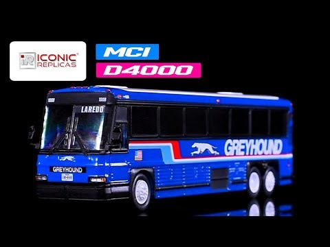 2001 MCI D4000 Coach Bus "Greyhound" Blue with Stripes 1/87 (HO) Diecast Model by Iconic Replicas