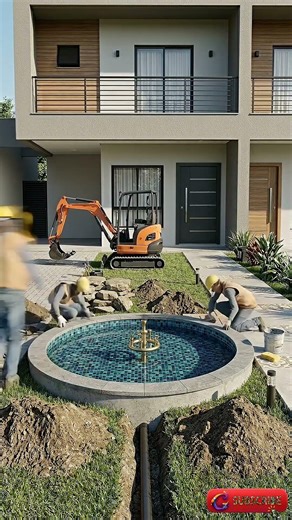 DIY Circular Mini Koi Pond 🐟💦 | Beautiful Garden Water Feature Build #Shorts