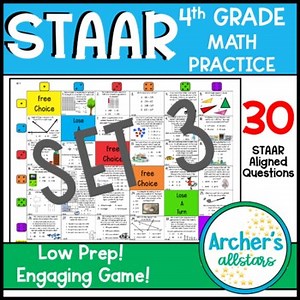 4th Grade Math STAAR BIG Board Game 30 Aligned Practice Questions SET 3
