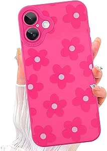 ZIYE for iPhone 16 Case Hot Pink Flower Pattern Phone Case with Camera Protection,Soft TPU Silicone Rubber Protective Cover Floral Design Cases Compatible with iPhone 16 6.1 Inch