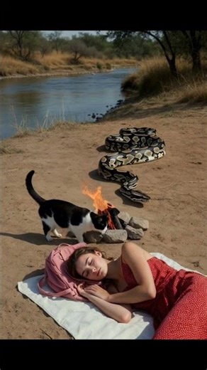 Giant Python Attacks Girl — Brave Cat Saves Her Life #shortvideo #viralvideo #short #shorts