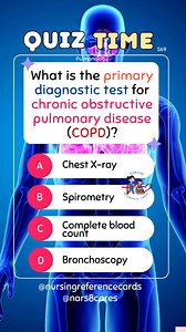 23K views · 326 reactions | What is the primary diagnostic test for chronic obstructive pulmonary disease (COPD)? * * * * * * * * #nurses #doctors #nursing #medical #nurseexam #NCLEX #nclexreview #nclexrn #registerednurse #medicaldoctor #medicine #studentlife #exam #exampreparation #nclexprep #nursingstudent #medicalstudent #RN #NMC #NGN #PNLE #NLE #USRN #RN #rnlife #nursinglife #fbreels #fypシ゚ @highlight @followers @everyone | Nursing Reference Cards | Facebook