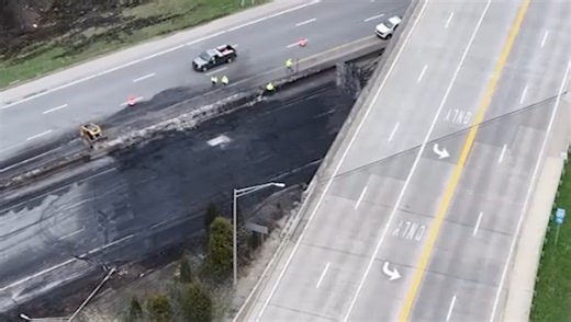WATCH: Drone video shows extensive damage left behind on I-471 after Newport fuel tanker fire
