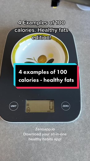 4 examples of 100 calories. Healthy fats addition. Olive oil, avocado, mixed nuts, peanut butter. #calories #100calories #food #health #healthy #calorie #diet #fats #healthyfats