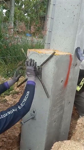 ⚡ How Linemen Tighten Stub Bolts on a 12.20m Utility Pole | Power Line Construction #lineman #shorts