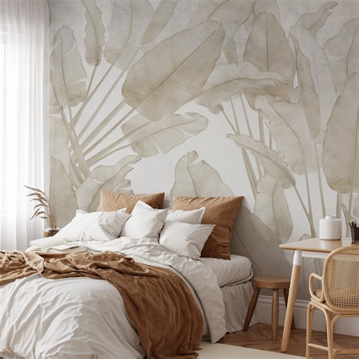 Buy Soft Beige Tropical Banana Leaf Print Peel and Stick Wallpaper Mural - Modern Neutral Tropical Leaf Removable Wallpaper for Renters Online in India - Etsy
