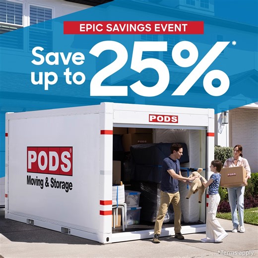 ⏰ Time is running out on PODS’ epic savings event! ⏰ Save up to 25%* on moving & storage when you book by 2/16. Book today: PODS.com/EPIC_FB | PODS Moving & Storage