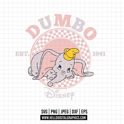 5574 - Dumbo Checkered Dtf Full Color Svg, Eps, Png, Dxf, Jpeg. Disneyy, Dumbo Dtf - Etsy