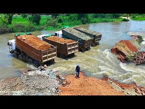 HUGE DANGER! Massive Dump Trucks Fighting Raging River Floodwaters to Save the Dam!