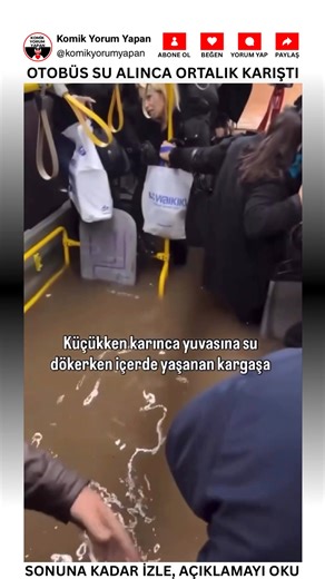 Bu tepki, otobüste bulunan herkesi şaşkına çevirdi. Şoför, suyu kontrol etmeye çalışsa da yolcuların öfkesi dinmedi. Sosyal medyada paylaşılan görüntüler kısa sürede gündem oldu. İzleyenler hem güldü hem de “Gerçekten böyle otobüs mü olur?” diyerek tepki gösterdi. Yağmurun etkisiyle su dolan otobüs, adeta mini bir akvaryuma döndü. O anlar, Türkiye’nin farklı şehirlerinden benzer şikayetleri de yeniden gündeme getirdi. | Komik Yorum Yapan