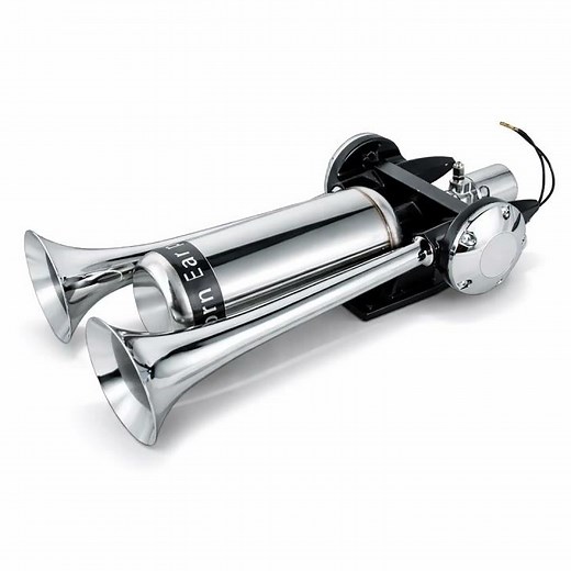 12V 24V 兼用 新幹線ホーン メガストレートチャンバー エコーホーン ヤンキーホーン バイク トラック デコトラ 爆音 120dB クラクション ラッパ 汎用 2連 シルバー