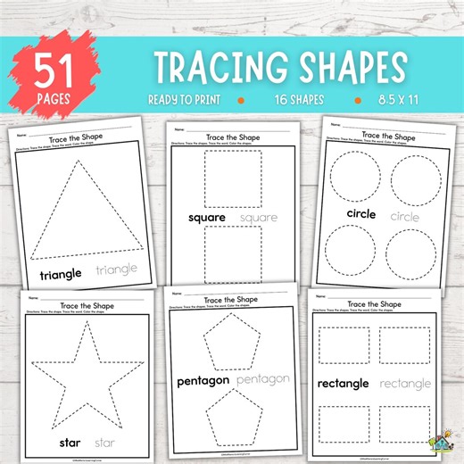 Shapes Tracing Worksheets for Preschool Fine Motor Practice Pages to Trace 2D Shapes Coloring Activity to Identify Shapes Kindergarten Math - Etsy