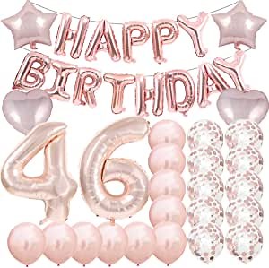 Sweet 46th Birthday Decorations Party Supplies,Rose Gold Number 46 Balloons,46th Foil Mylar Balloons Latex Balloon Decoration,Great 46th Birthday for Girls,Women,Men,Photo Props