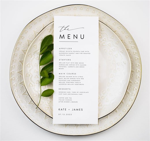 Wedding Dinner Menu Modern, Menu Download, Download Menu Cards, Minimalist Menu Printable, KATE - Etsy