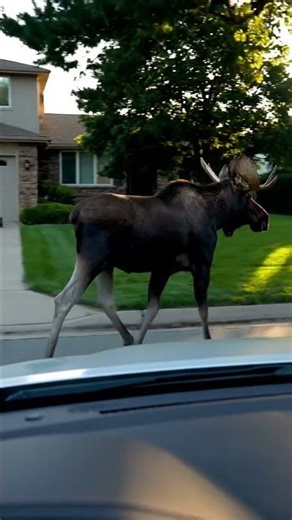 A Giant Moose Crosses a Suburban Street — An Unbelievable Sight