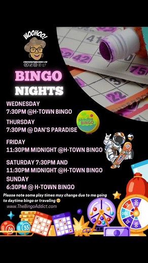 Bingo Schedule for the remainder of the year! Please note some of these times may change due to travel schedule. #theBingoAddict #Bingo #bingohasevolved #BingoPullTabs #GoodBingoVibes