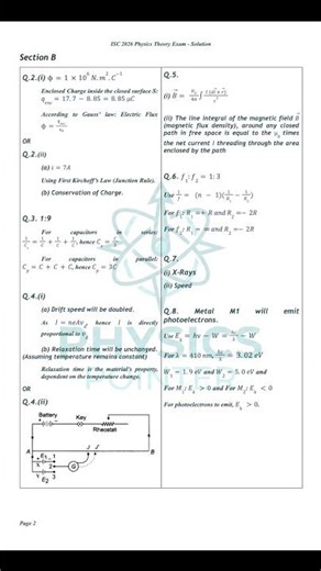ISC 2026 Physics Exam - Solution (Section B)