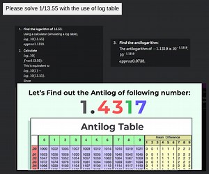 Please solve 1/13.55 with the use of log table... | Filo