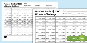 Maths Number Bonds to 1000 Ultimate Worksheet