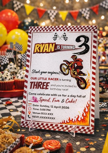 Motocross Birthday Invitation | Boys 3rd Birthday Race Party (digital Download) - Etsy