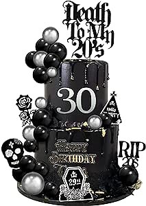 33 PCS Death to My 20s Cake Topper RIP 20s Cake Decorations for Funeral Happy Youth 30th Birthday Gothic Theme (01)