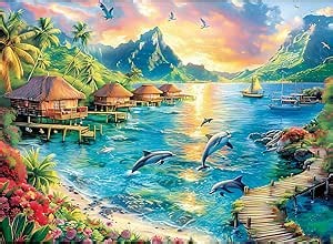 300 Piece Puzzles for Adults, Jigsaw Puzzles 300 Pieces Dolphin Puzzles Recycled Cardboard Paper Puzzles Challenging Puzzle Pieces Games for Kids Adults 20.5 * 15IN