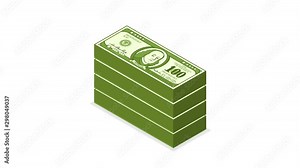 Money Stacks. Isometric loop animation on white background. 4K resolution.