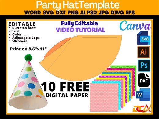 Birthday Party Hat Template: Editable Cone Hat (digital Download) - Etsy UK
