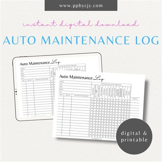 Automotive Maintenance Log Printable | Car Maintenance Tracker | Vehicle Service Record | Instant Digital Download | Car Repair Log - Etsy