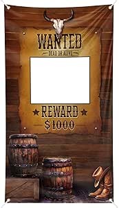 Western Photo Booth Props Wanted Poster Wanted Western Photo Booth Frame Large Fabric Photo Door Banner Cowboy Birthday Party Decorations