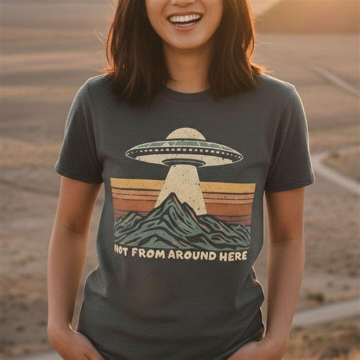 Not From Around Here UFO T-shirt, Retro Alien Mountain Graphic Tee, Funny Sci-fi Shirt, Comfort Colors 1717 - Etsy