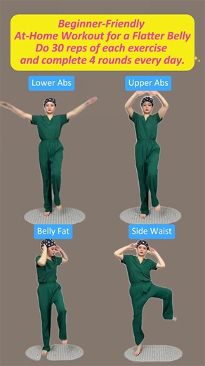Beginner At-Home Belly Workout: 4 Easy Moves, 30 Reps Each, Repeat for 4 Rounds