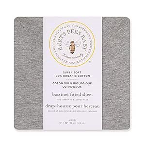 Burt's Bees Baby Bassinet Sheet, Fitted Unisex 100% Organic Jersey Cotton Bassinet Sheet for Standard Bassinet Mattress