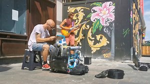 13K views · 348 reactions | Brighton-based street performance duo 'Slow Moving Liquid', specialise in combining home made 'junk' percusion, with conventional instruments, performing organic live dance music, performed with self built instruments. ♬ | Music Crowns | Facebook