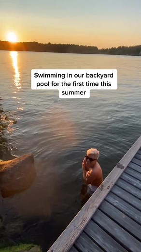 Swimming in our backyard pool for the first time this summer.