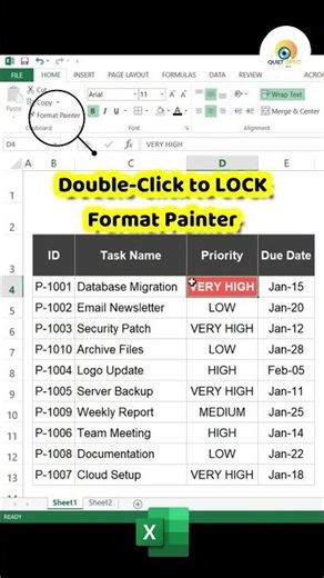 Stop Re-Clicking Format Painter! 🔒 Excel Double-Click Trick #shorts