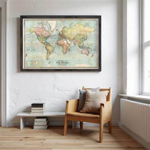 Beautiful World Map Vintage Atlas 1914 Mercator Projection | Vintage World Map - Etsy Australia