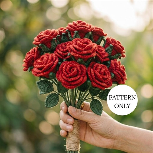 Patrón de rosa a crochet, ramo de flores realistas a crochet (descarga en PDF), tutorial para principiantes, decoración floral. - Etsy España