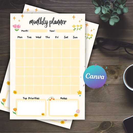 Monthly Planner Template: Editable Productivity Organizer, Digital Download - Etsy