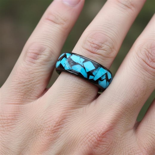 Crushed Turquoise Inlay Tungsten Carbide Ring Comfort Fit Ring Wedding Band Black Tungsten Ring Men's Ring Unique Ring Gift His and Her Ring - Etsy
