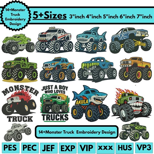 Monster Truck Machine Embroidery Designs Dino Monster Truck Embroidery Designs T-rex Machine Embroidery File Monster Trucks Pes File 5+sizes - Etsy