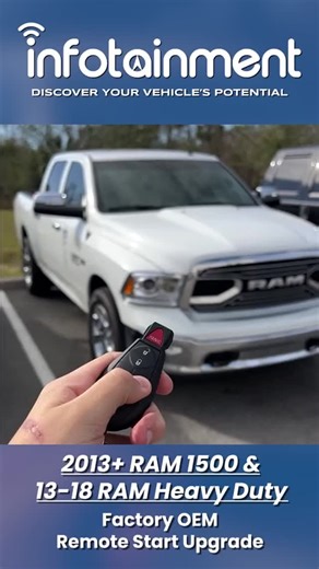 Infotainment.com on Instagram: "If you own a 2013+ RAM 1500 or HD, unlocking true factory remote start has never been easier 🔑🚀. After programming your key fobs, you’ll enjoy 100% OEM remote start convenience. Ready to warm up or cool down your RAM before every drive! ❄️🔥 Key Features: • Factory OEM Mopar remote start integration • Automatically activates climate control, heated/ventilated seats & heated steering wheel • 300 ft remote start range • Retains full security with electronic key in