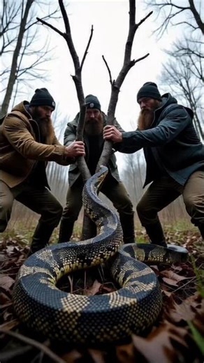three men rescue big python, #wildliferescue #animals #python #snake #viral #funny #shorts