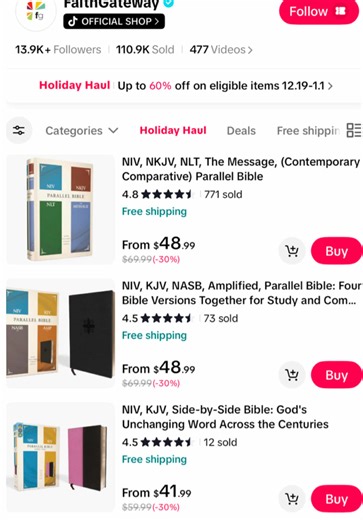 Great time to purchase the Parallel Bible today! Thirty percent off plus an additional 10% off when you follow them! Go get the Bible today, it’s right in my showcase!! Let me know how your experience was as well! #BibleStudy #ChristianTikTok #CoachSharita #RoadTo5000