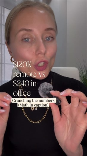 Rimma Teper, PhD on Instagram: "I keep seeing this take that choosing $120k remote over $240k in office is “insane.” Curious to hear your thoughts in the poll! 👆🏼 But I did the math. For my situation. Please don’t come for me over the coffee or childcare assumptions ☕️ Assumptions: 5 days/week, 48 weeks/year 2 kids Maple GO → Union In-office costs (annual): • GO Train: $4,080 • Gas (short daily driving): $192 • Coffee (4x/week): $960 • Lunches (2x/week): $1,728 • After-school care (2 kids): $1