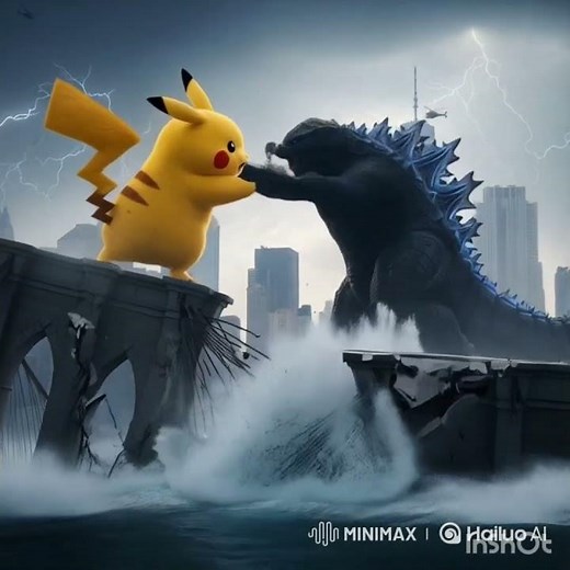 Pikachu vs Godzilla #pikachu #ai #3danimation #aiart #aivideo #pokemon #godzilla