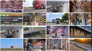 Freight transportation. Freight Move Logistics. The concept of transport and warehouse logistics opener. Cargo transportation, industrial logistics, transport logistic company. Multiscreen