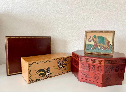 Vintage Wooden Box | Cigar Humidor, Japanese Woodpecker Box, Asian Octagonal Box, Indian Elephant Trinket Box, Unique Storage Box - Etsy